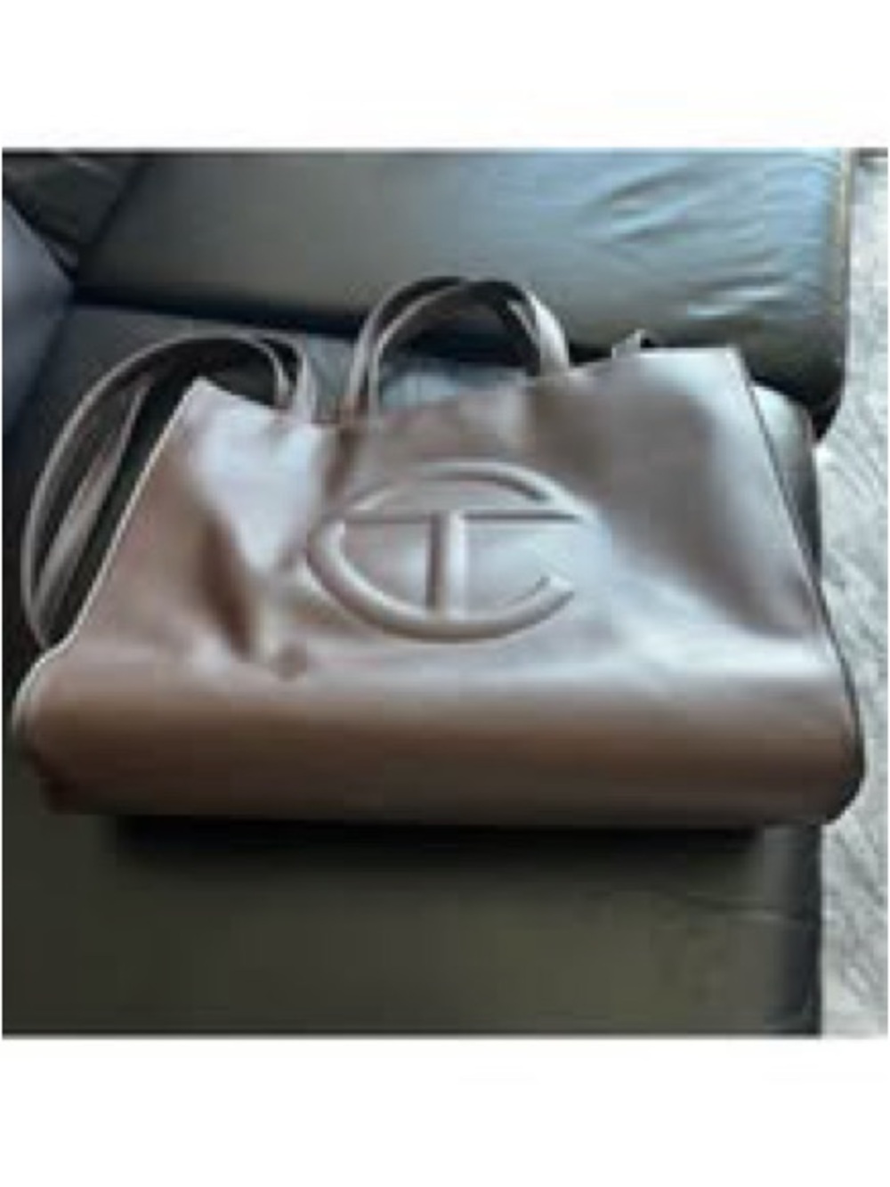 Telfar Brown Vegan Leather Tote Bag with Embossed Logo